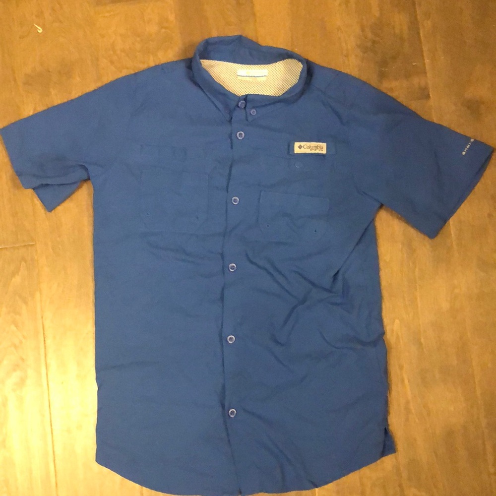 Columbia PFG boys performance shirt XL 18/20 Omni shade Royal blue fishing